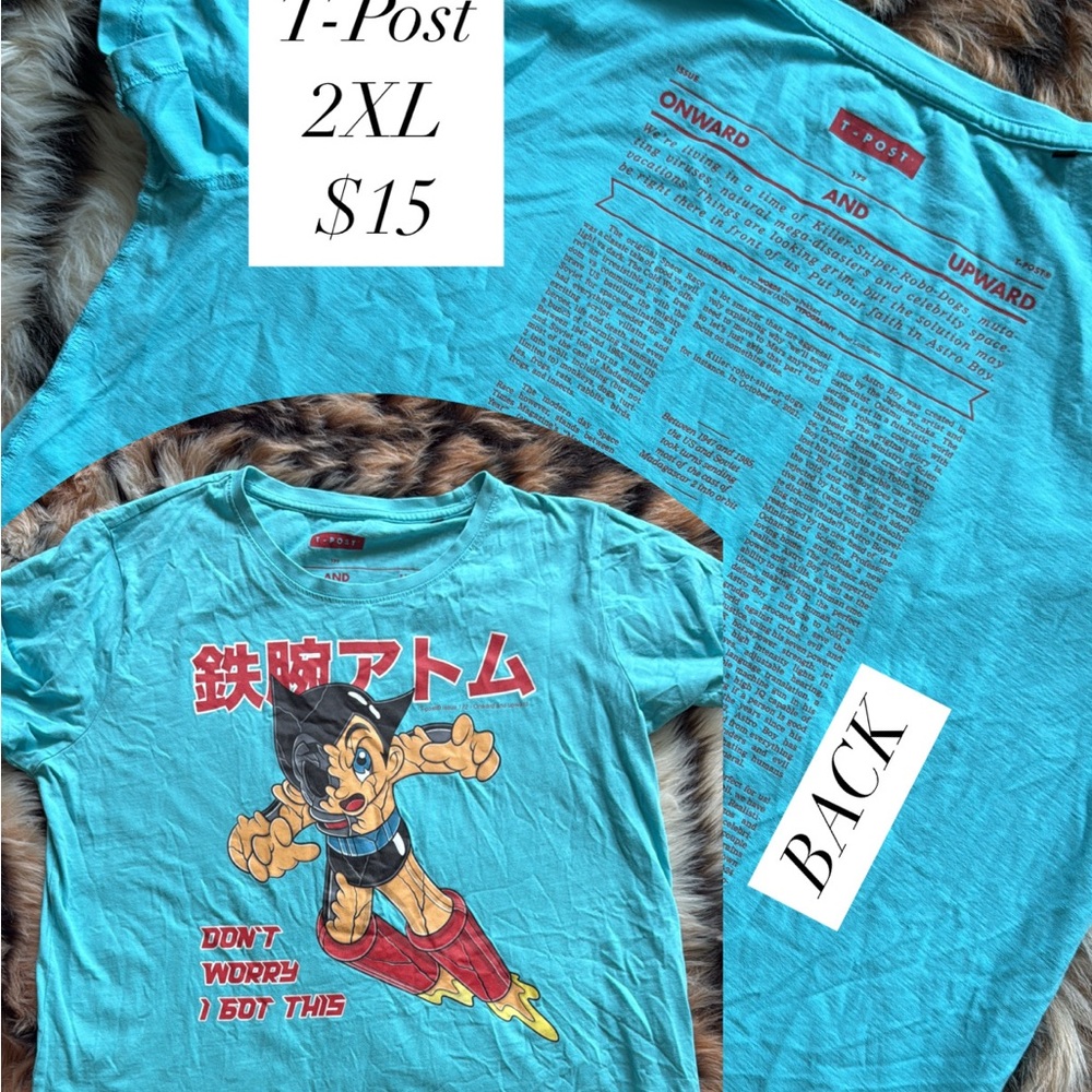 Teal Graphic T-Shirt with Anime Character